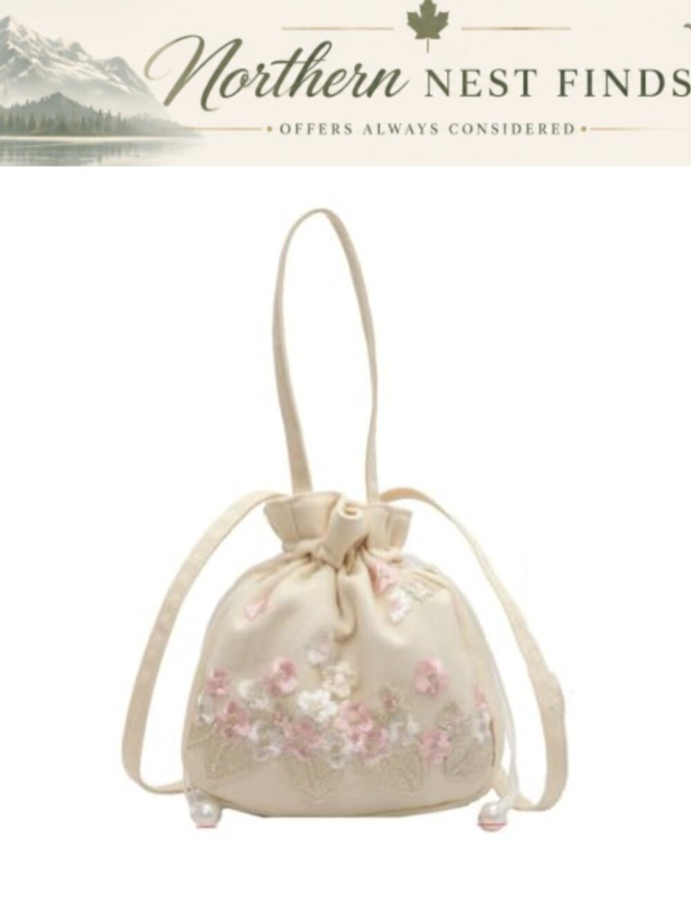 Embroidered Floral Drawstring Bucket Bag Clutch Purse Ethnic Style Tote